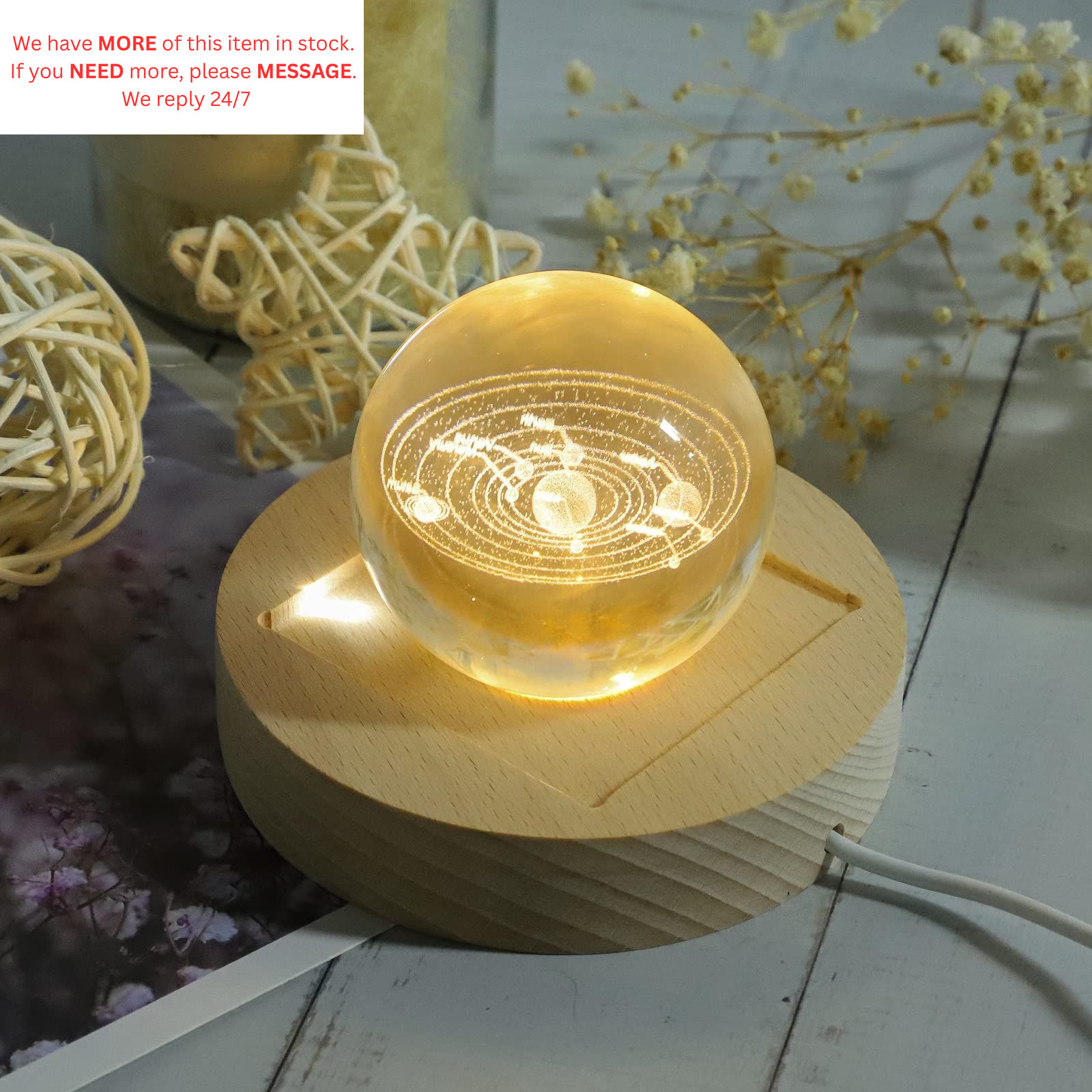 LED Light Base for Orgone Pyramid, 3 Color Adjustable Switch Wood