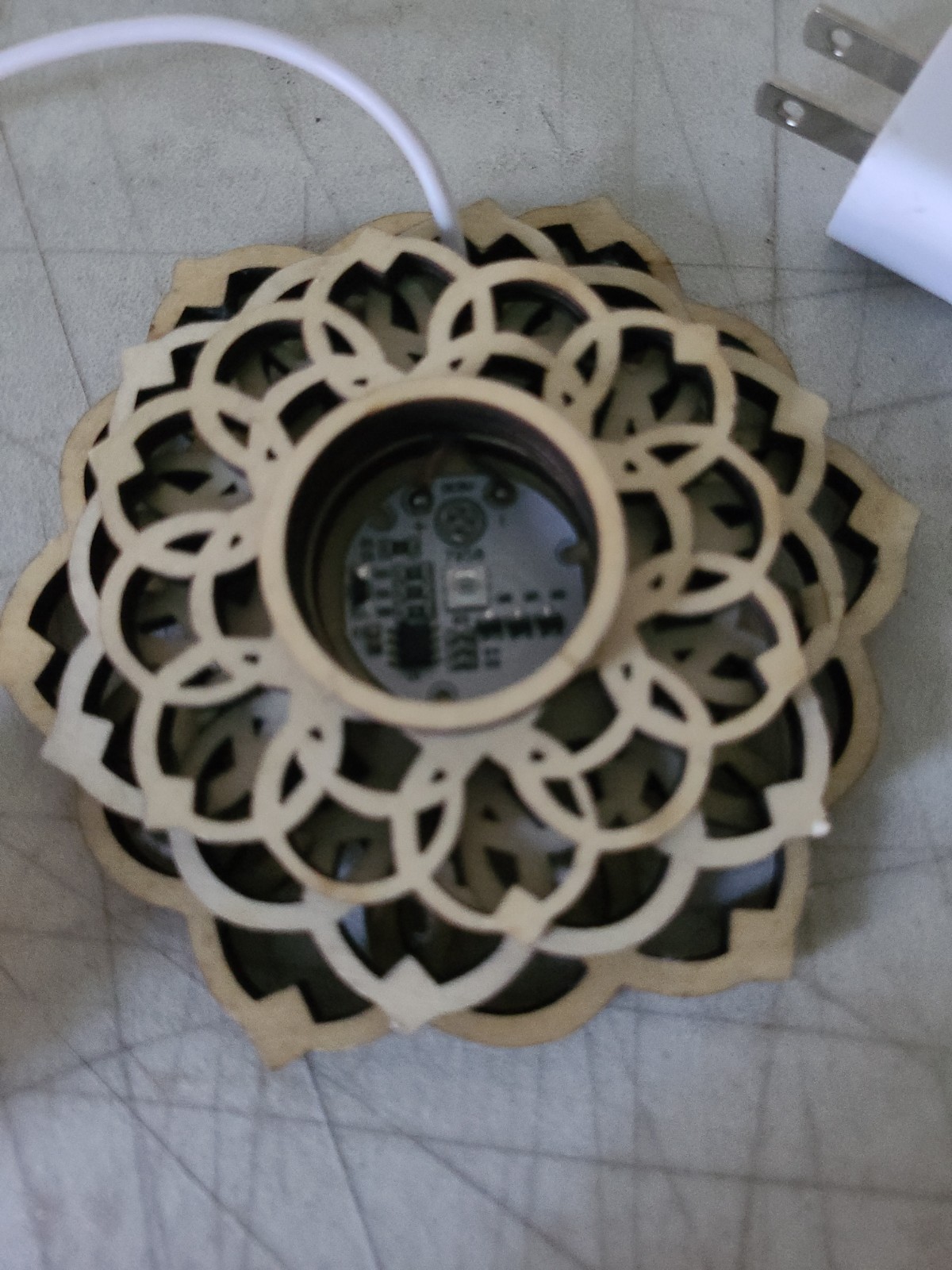 Mandala Light Stand W/ Opalite Sphere & Charger. Sphere Changes Colors When On