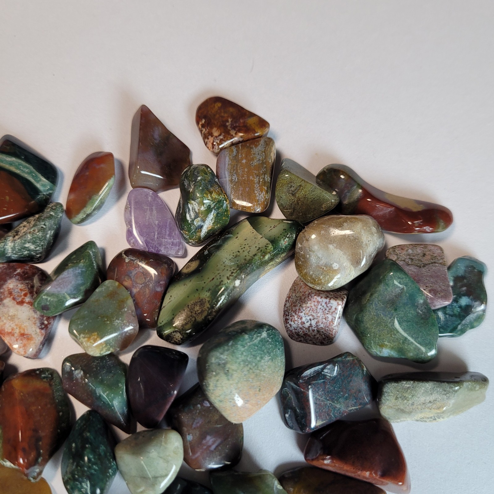 Ocean Jasper Natural Stone Tumbles in Vintage 4 oz Apothecary Glass Jar *Video*