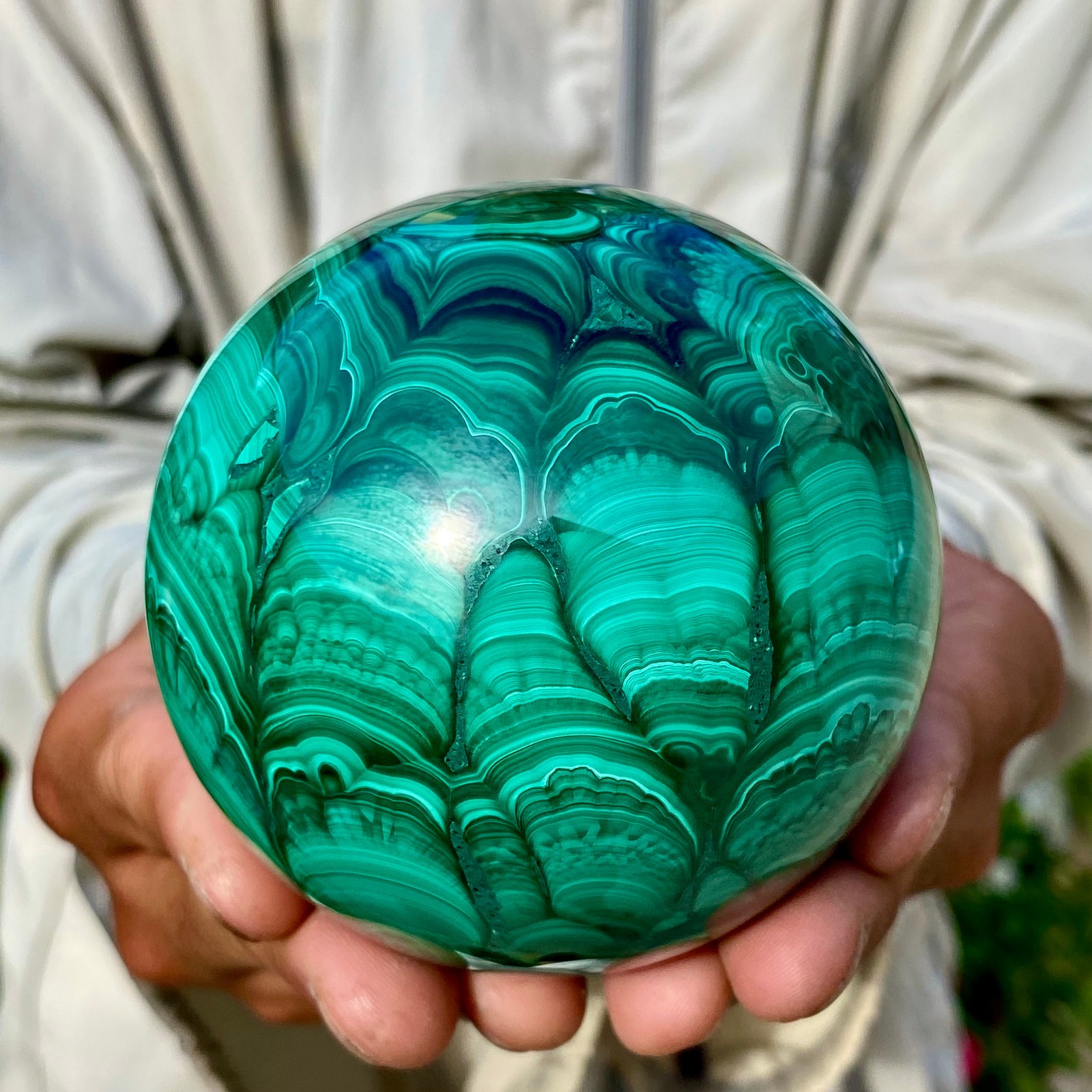 2.20LB Rare Natural Malachite quartz hand Carved sphere Crystal Healing