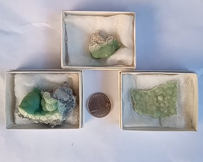 Wavellite set of 3 specimens turquoise green crystal minerals Arkansas USA