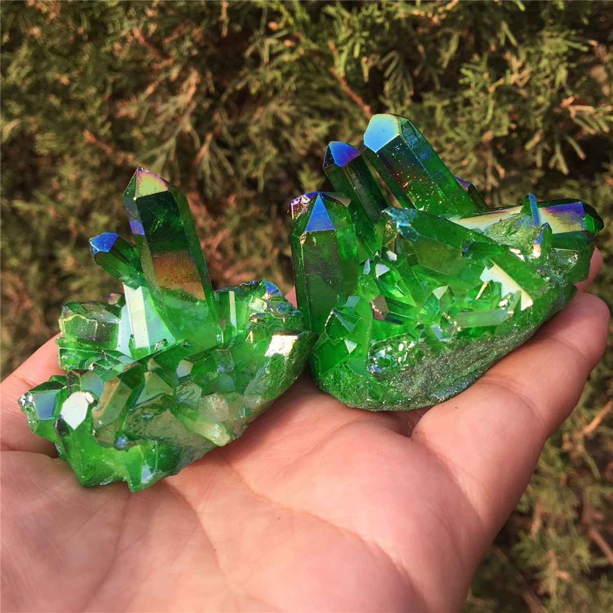 80-100g Titanium Aura Green Healing Crystal Quartz Cluster Geode Home Decor