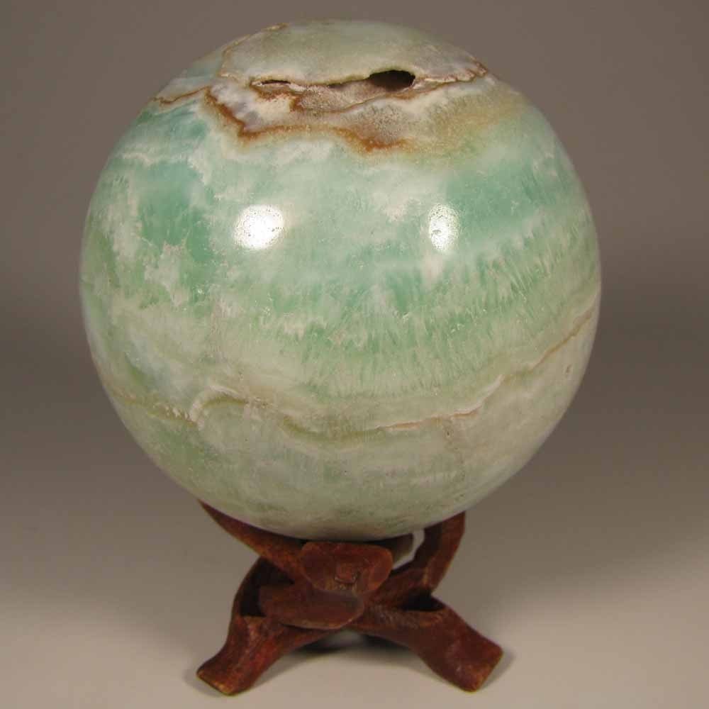 2.8″ Blue CARIBBEAN CALCITE Aragonite Sphere w/ Stand– Afghanistan – 71mm – 1 lb