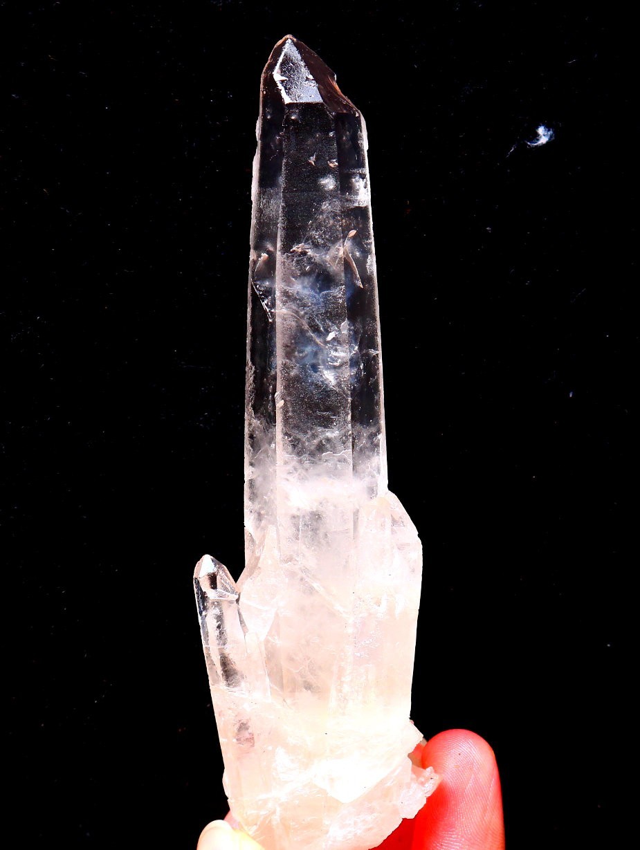Natural transparent “blue needle pyramid” crystal iron ore mineral specimen