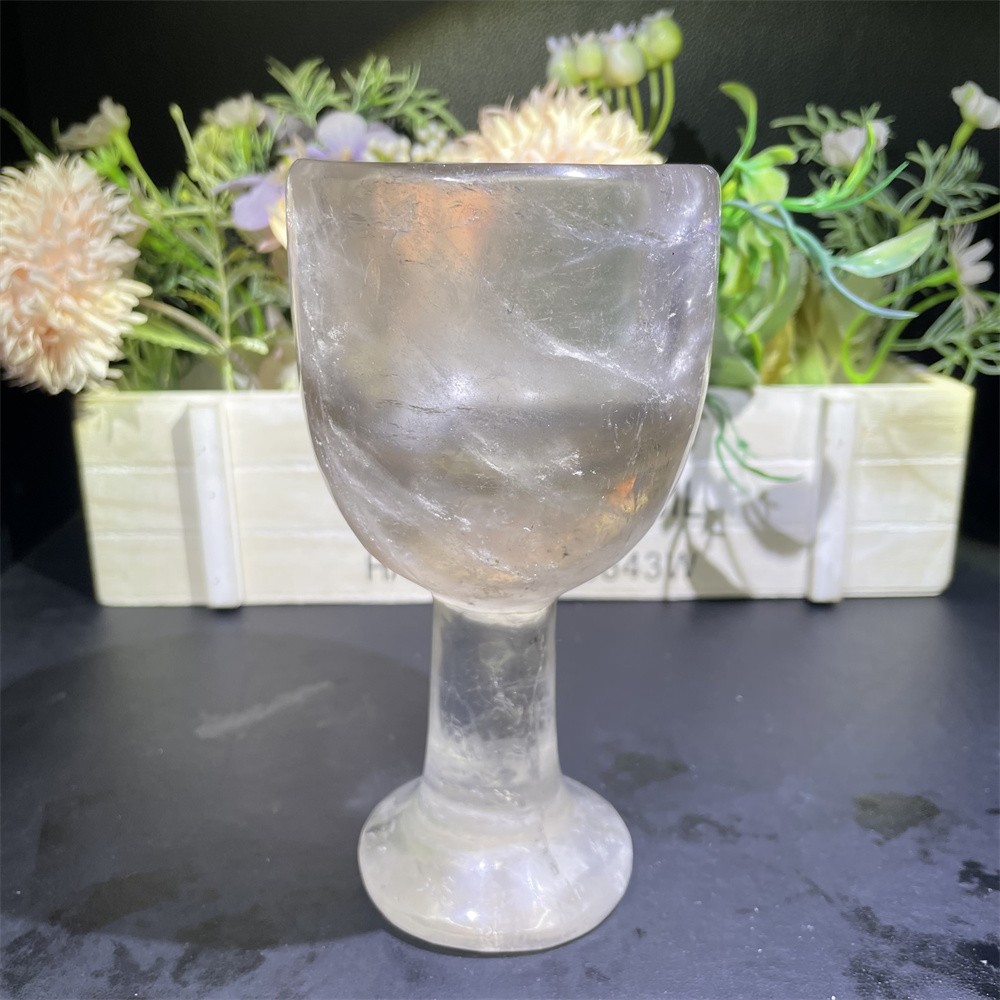 1.4LB 5.9″Natural Smoky Quartz Wine Glass Crystal Reiki Heal Carving Gift Decor