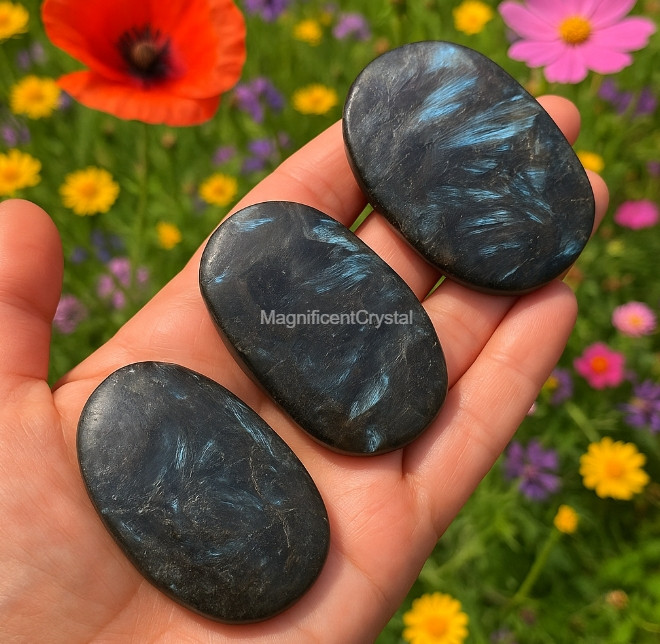3PCS Arfvedsonite Palmstone Worry Stone Healing Crystal Meditation Reiki Gifts