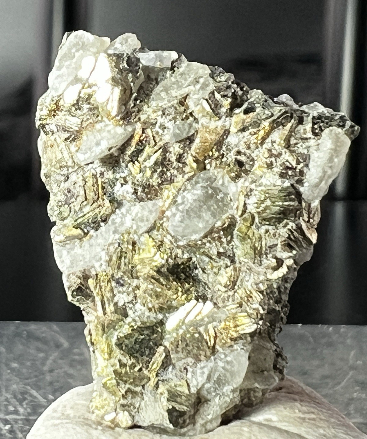 Marcasite on Calcite, Thumbnail Specimen – Solat Mine, Taxco, Mexico