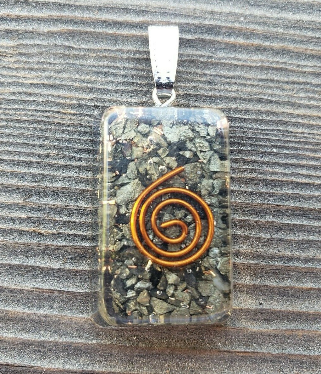 ORGONE PYRITE GEMSTONE RECTANGLE PENDANT ORGONITE (ONE)