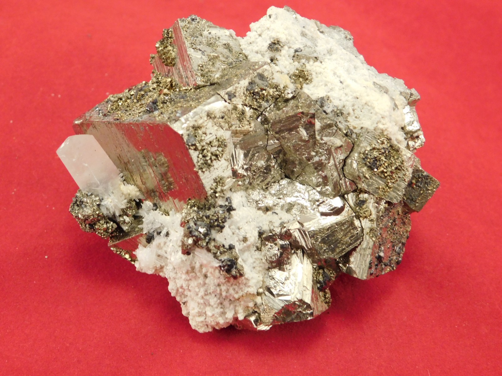 FLUORESCENT Calcite Crystal with PYRITE Crystal CUBES! From Peru 295gr