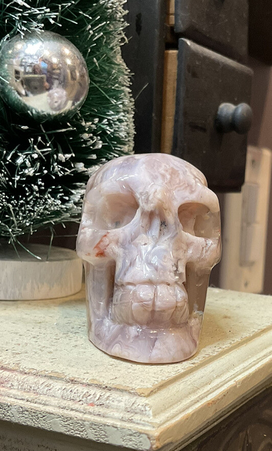 Flower Agate Skull (2″) Carved, Natural, Polished. Very Unique Piece!