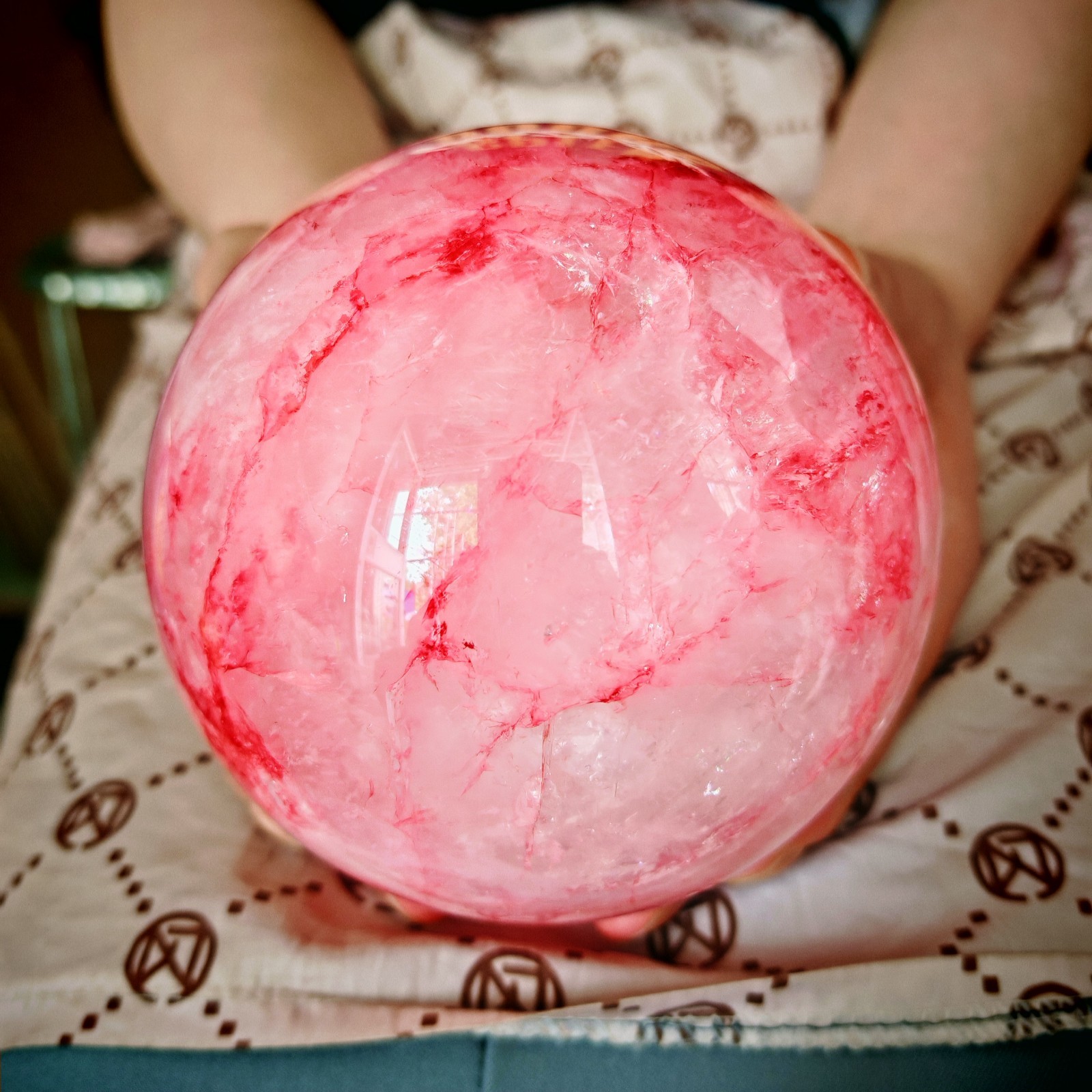 2.64LB TOP Natural Red gum flower quartz ball crystal Hand carved Decorative