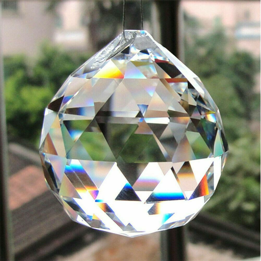 K9 FENG SHUI HANGING CRYSTAL BALL Clear Faceted Sphere Sun Catcher Rainbow Prism
