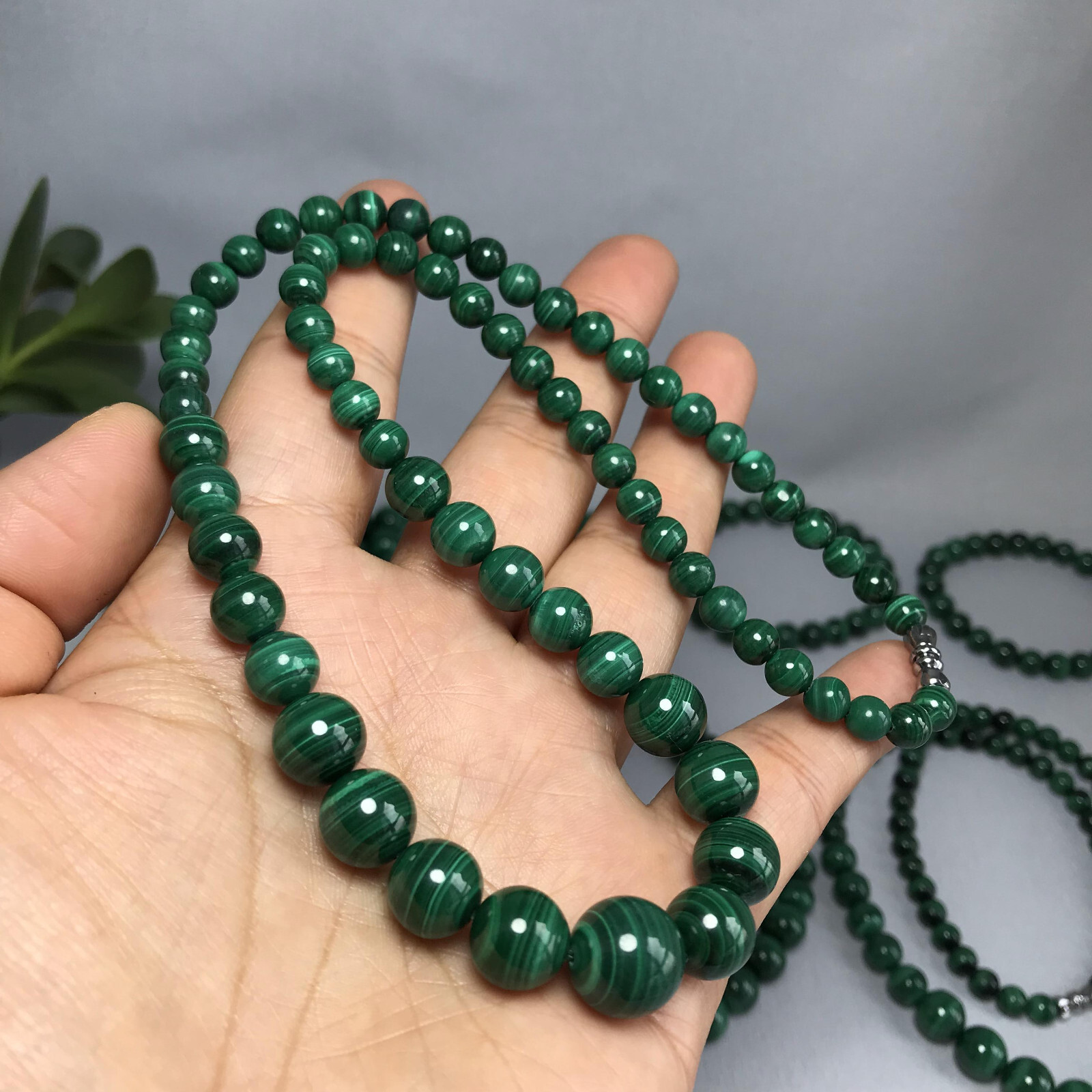 6mm-12mm Natural malachite gemstone Crystal chain beads necklace 54g-55g A5266