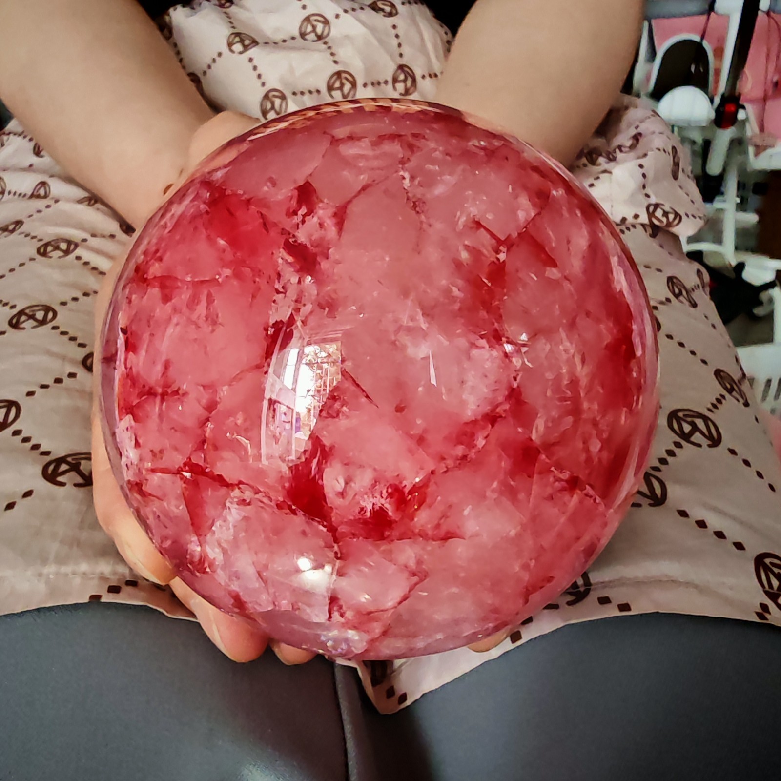 2.97LB TOP Natural Red gum flower quartz ball crystal Hand carved Decorative