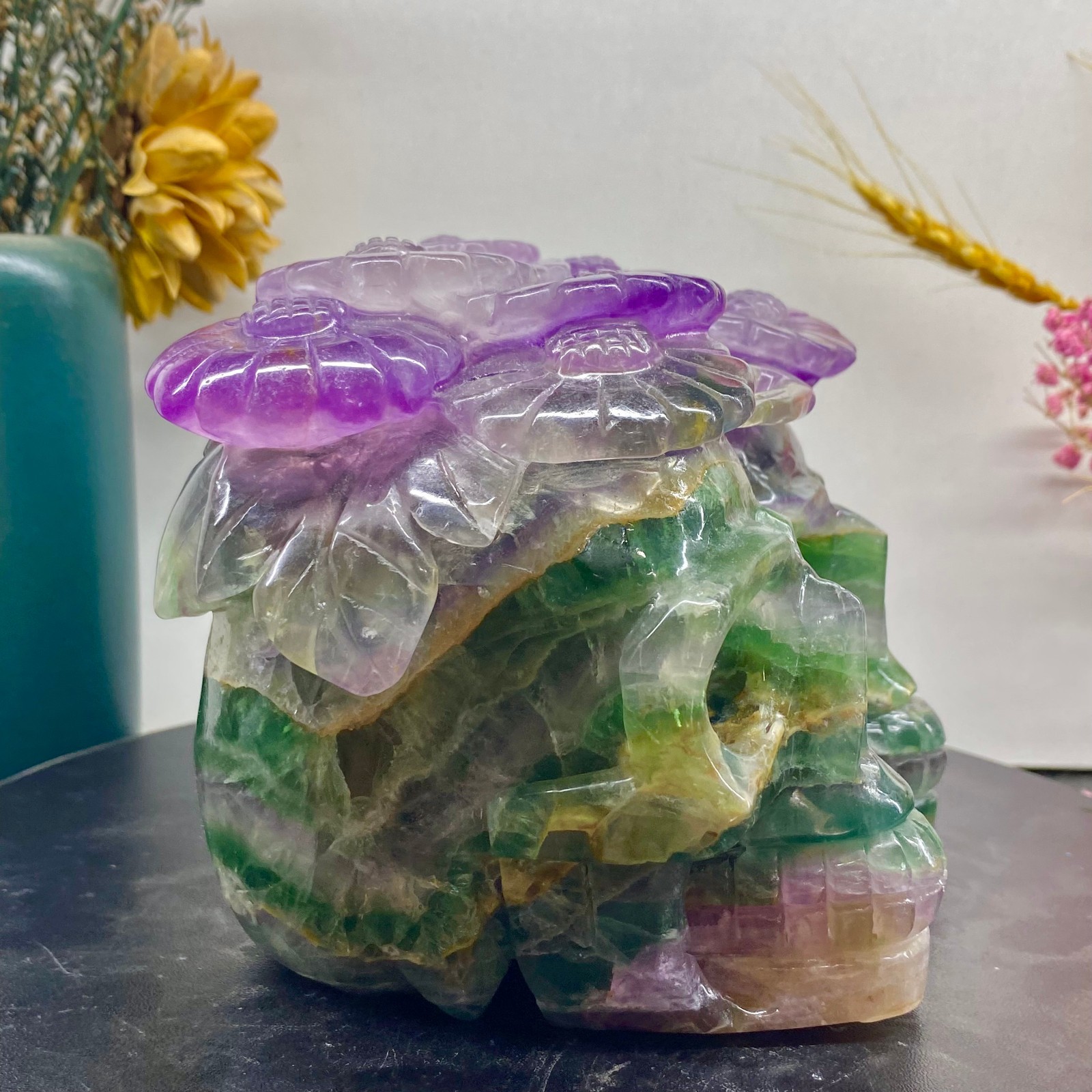 7.05LB Natural fluorite skull quartz hand carved crystal skull healing