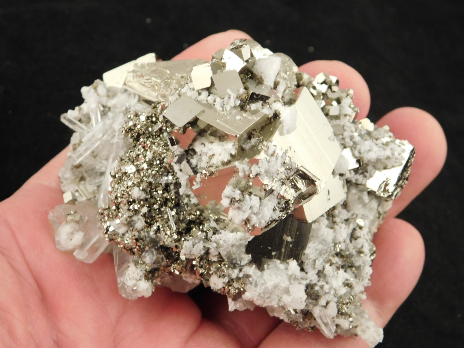 Larger! SUPER Nice PYRITE Crystal CUBE Cluster with Quartz Peru 297gr