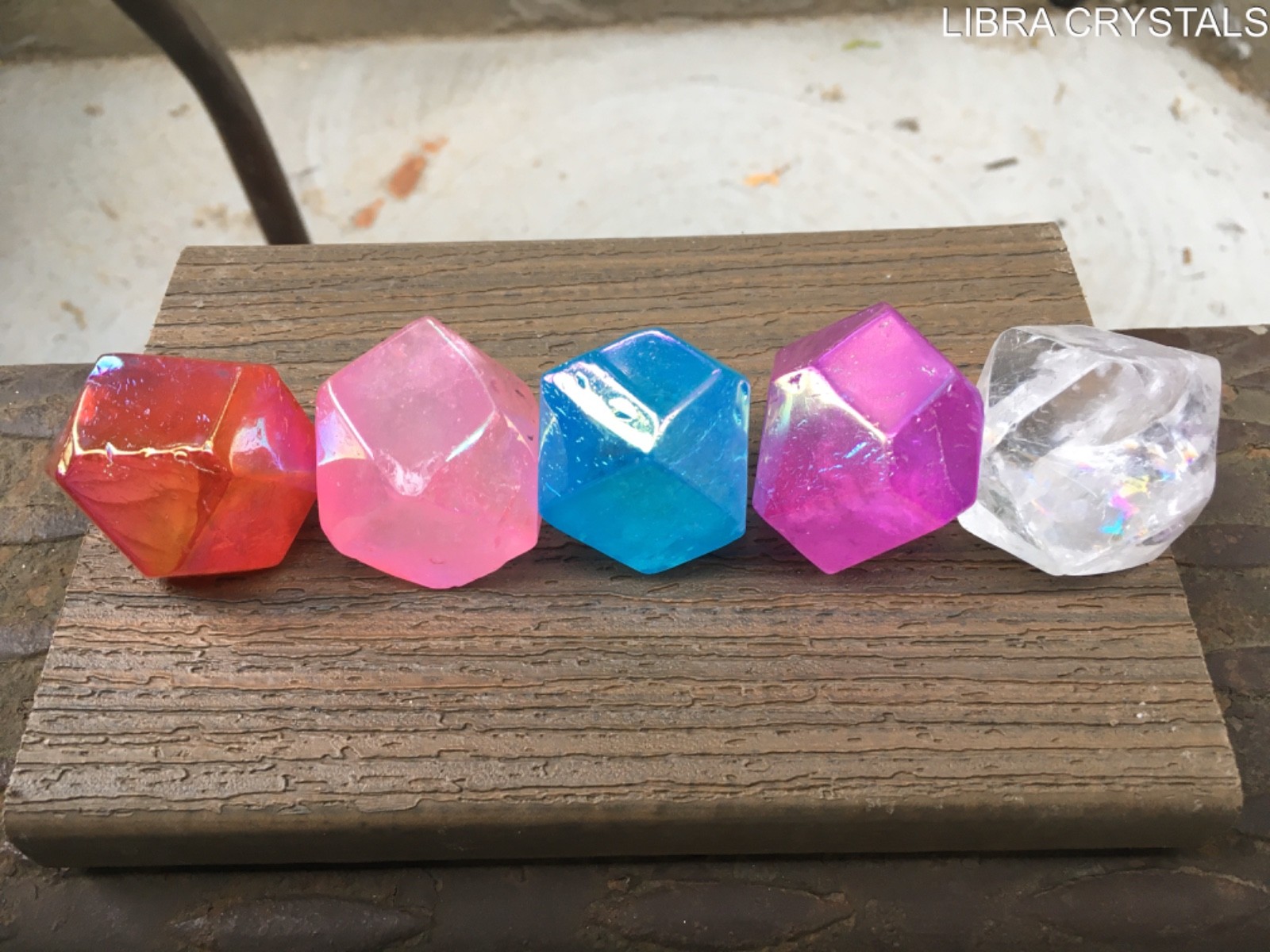 Rainbow Aura Quartz Crystal Grid Set 5 Piece Sacred Geometry Divination Stones