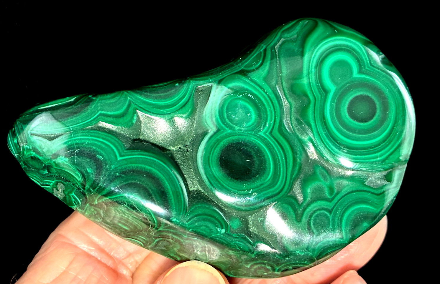 POLISHED MALACHITE WITH ” EYES” – 3 1/2 in. long