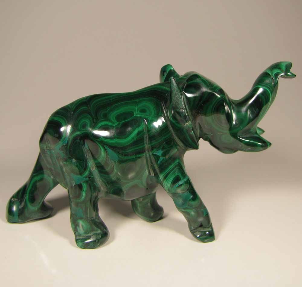 4″ Handcarved MALACHITE ELEPHANT Gemstone Animal Carving – Congo, Africa