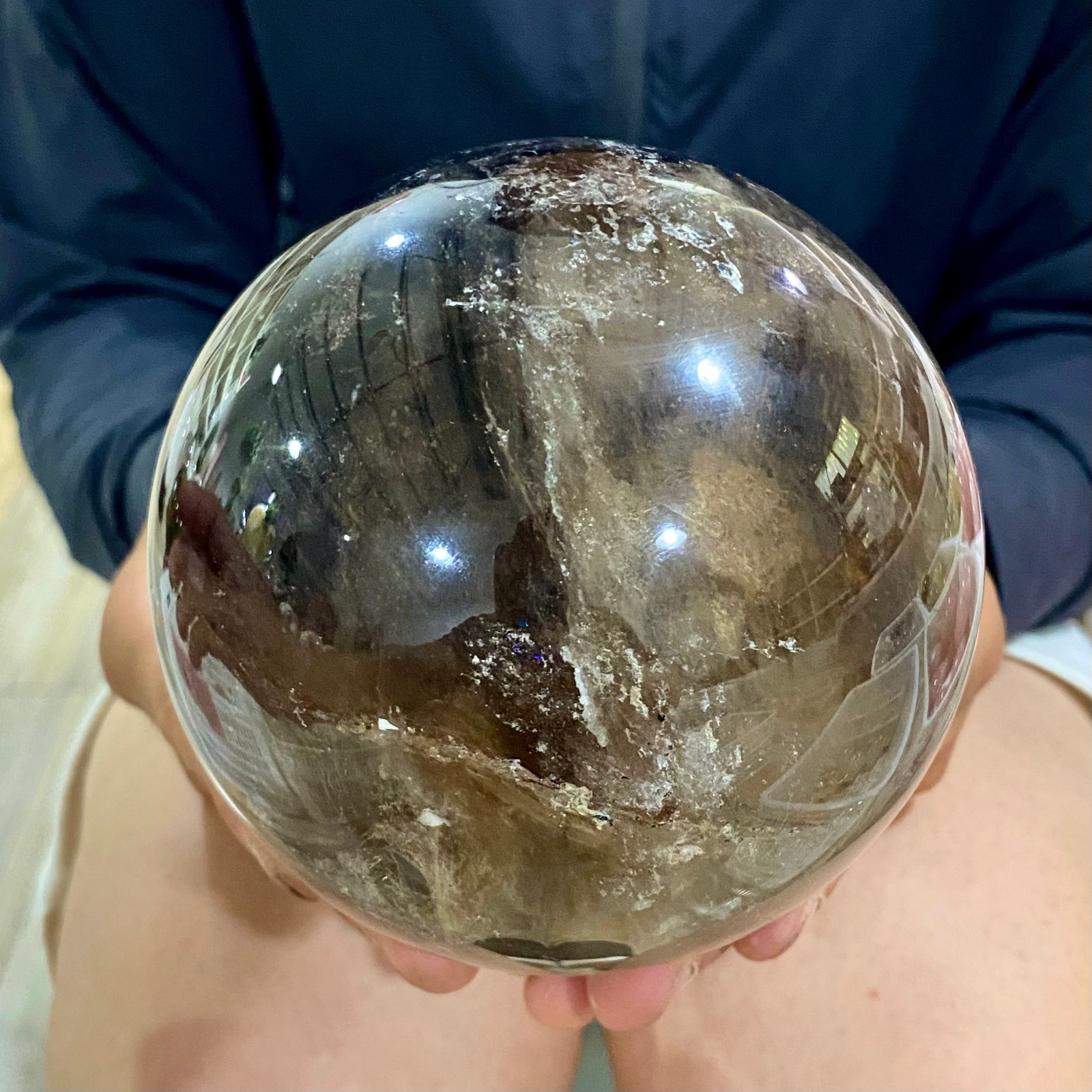 3.72LB Natural smoky Crystal Clear Quartz Crystal Sphere Ball Healing Meditation