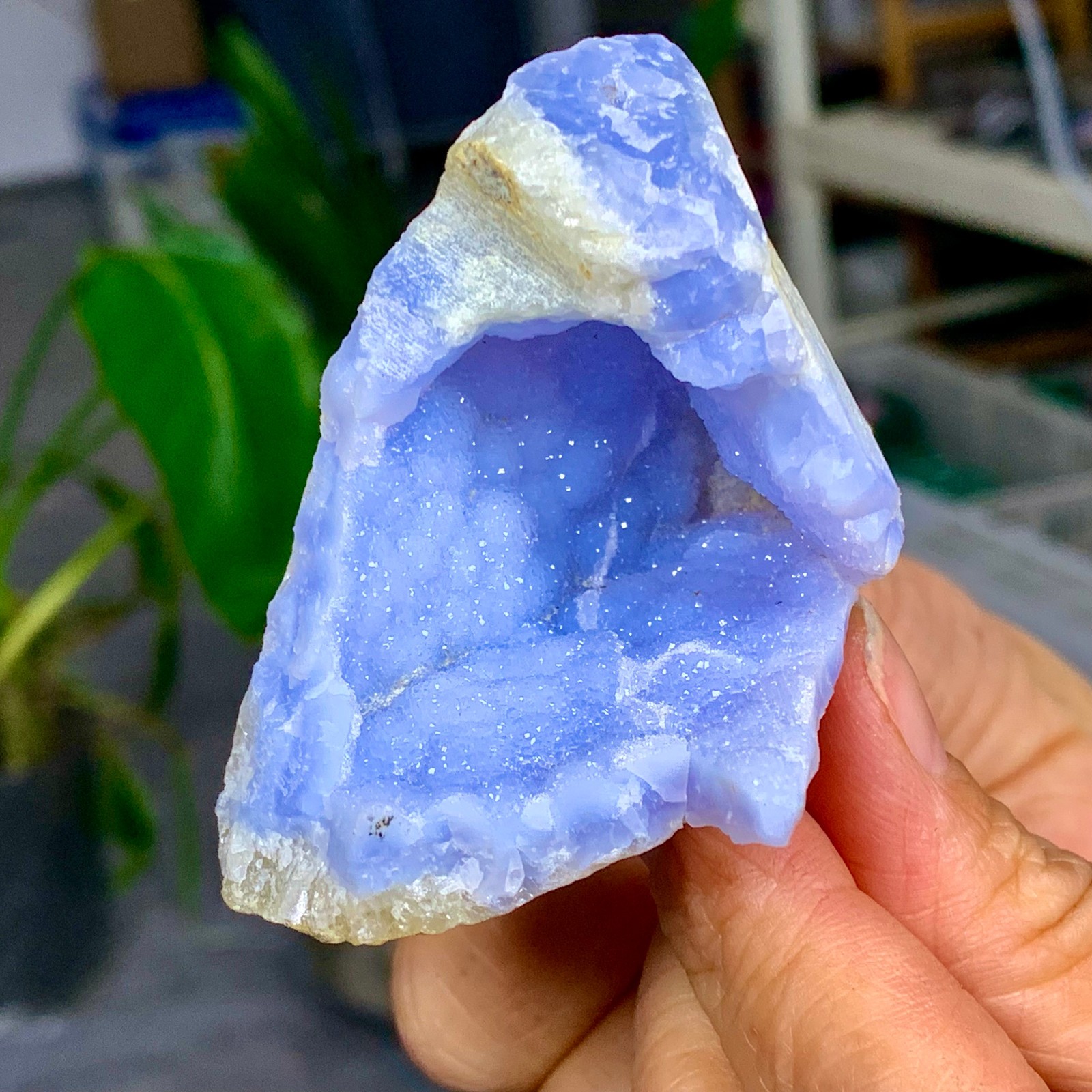 100G Natural Blue striped agate geode Crystal Mineral Specimens healing A963