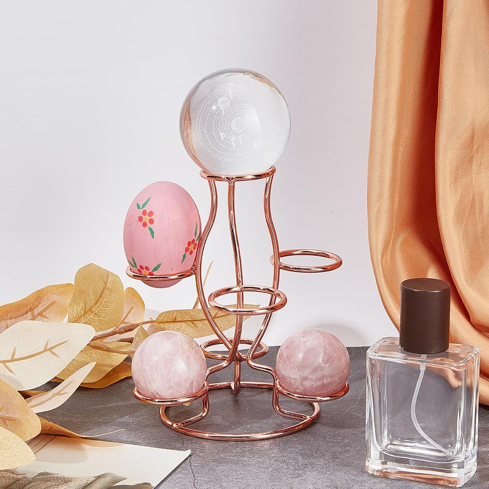 Crystal Sphere Holder 5.6″ Tall, 7 Eggs Display Stand 1.34″ Diameter Metal Multi