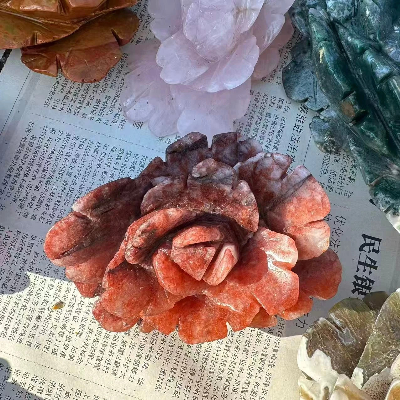 1PC Natural Red gum flower Quartz Carved Flower Skull Crystal Reiki Decor Gift