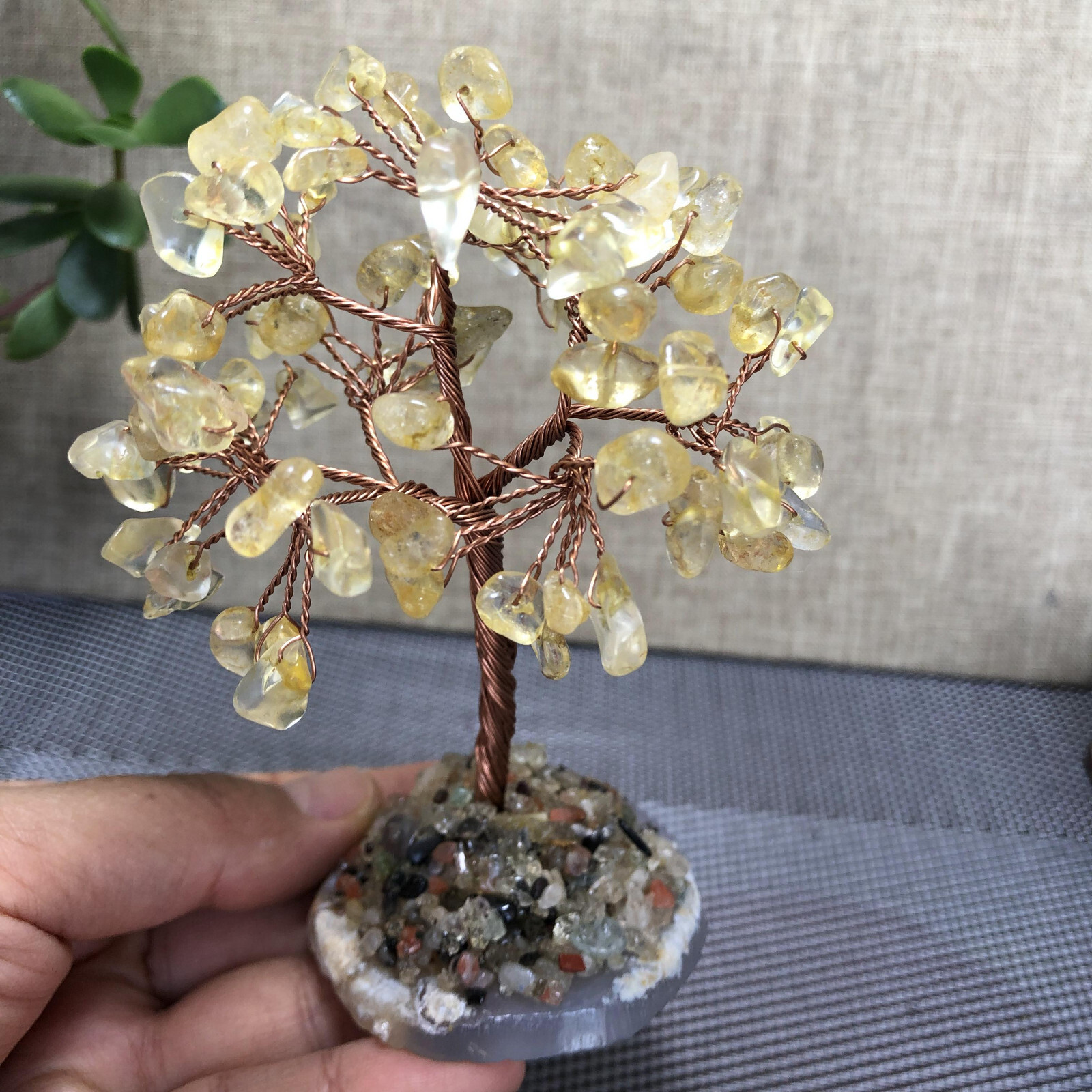 Natural beautiful Yellow crystal hand woven tree home decoration Love Gift 100mm