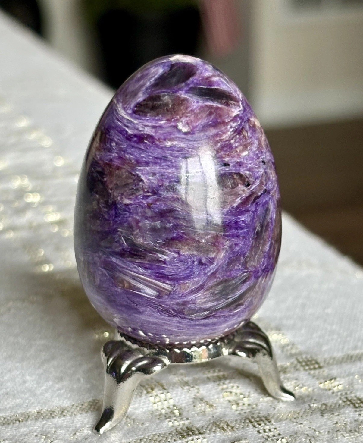 48mm Purple CHAROITE Egg Gemstone Sphere Yakutia, Russia