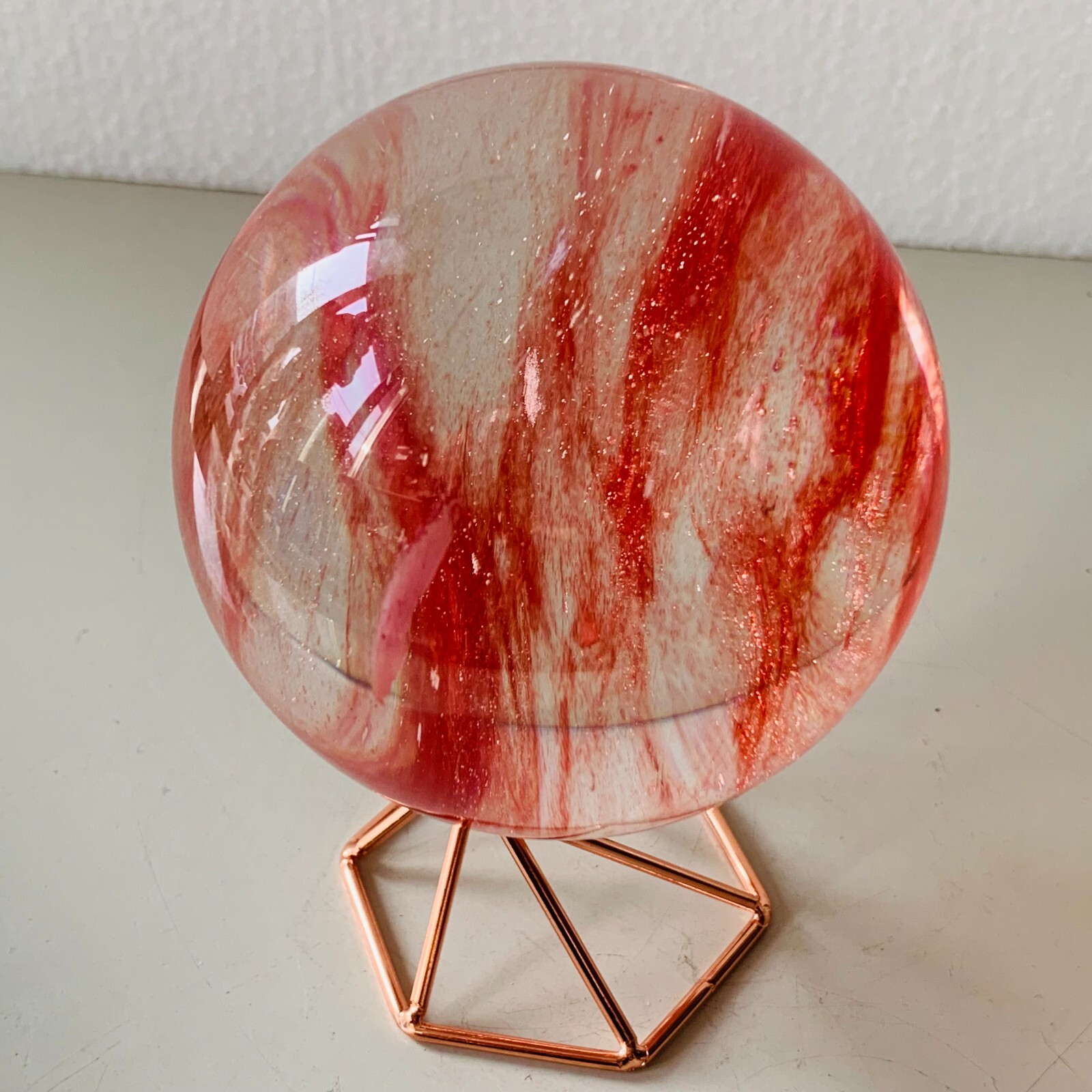 1.5LB Red Smelting Stone Quartz Sphere Crystal Energy Ball Reiki Gem+stand A22