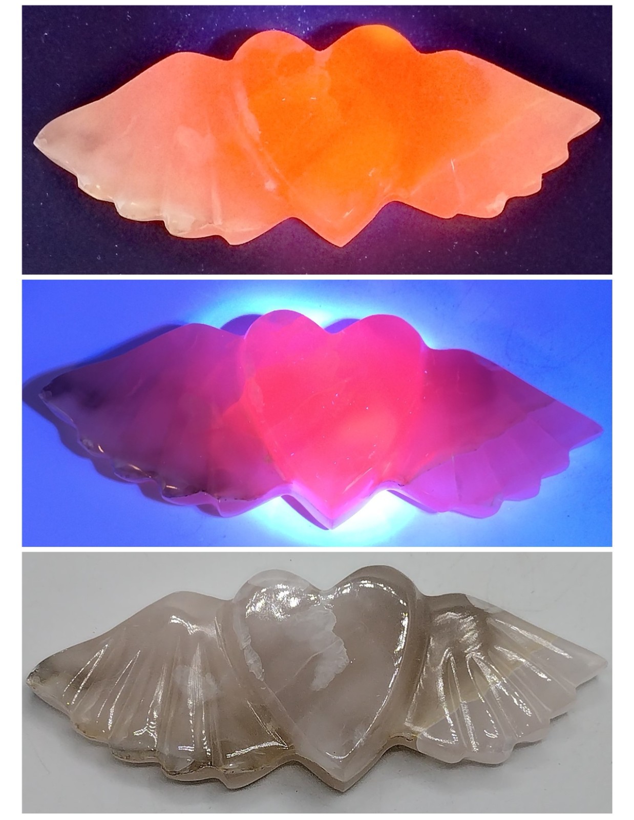 UV Reactive Mangano Calcite Angel Wing Heart Fluorescent 365nm Glow Crystal