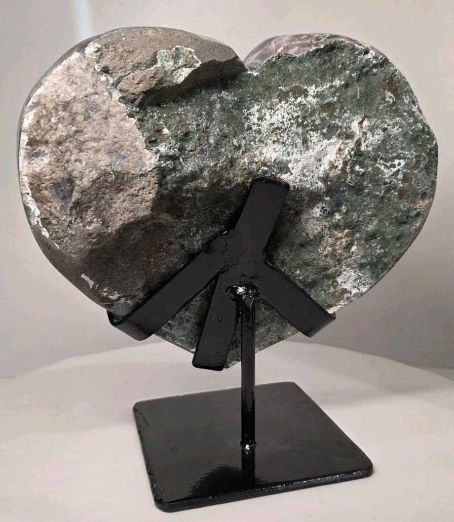 8″ 5LB 12oz Amethyst Heart Crystal Cluster Geode FREE Stand