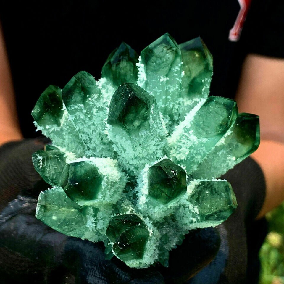 300-400G Large Green Phantom Quart Crystal Healing Cluster Mineral Rocks Gifts