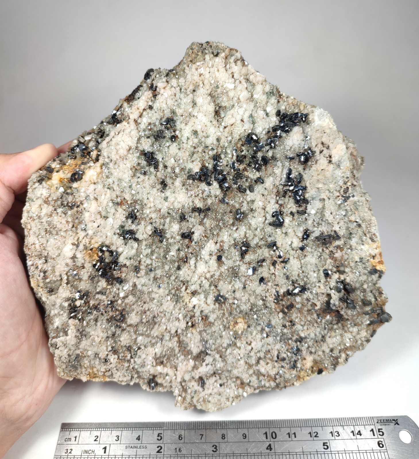 1850-gm Lustrous Hematite Crystals with Albite on Matrix, Large Size Specimen.