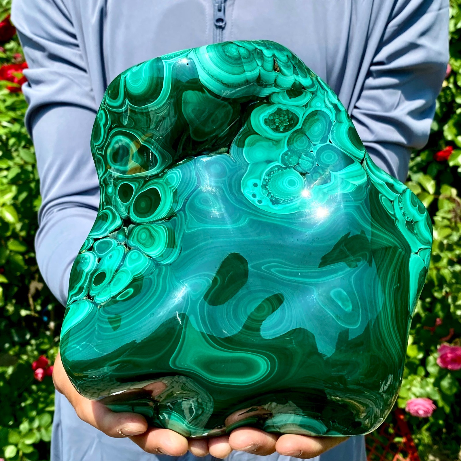 9LB Natural glossy Malachite egg transparent cluster rough mineral sample
