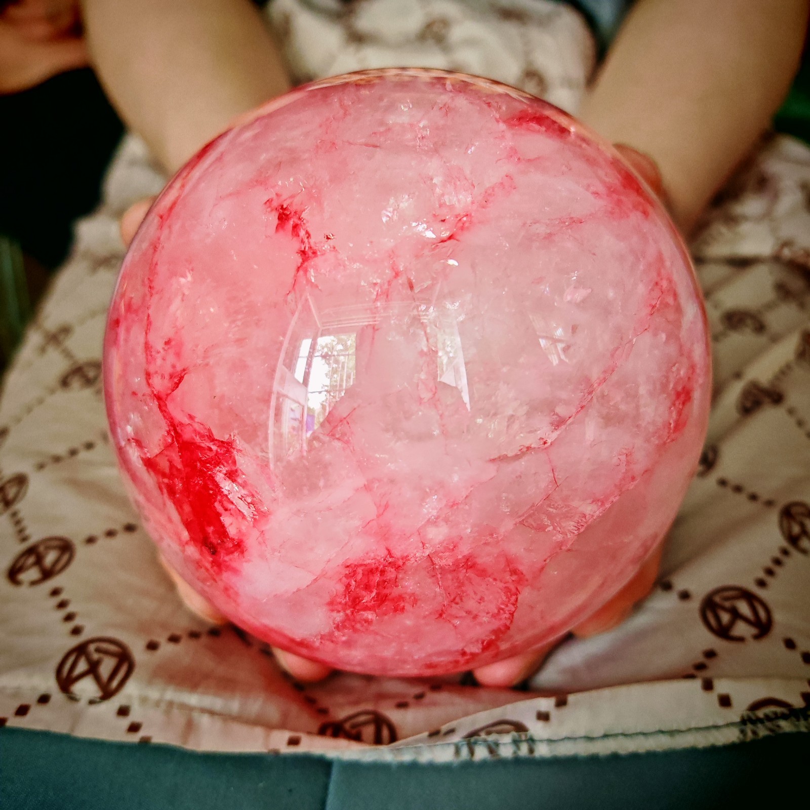 2.64LB TOP Natural Red gum flower quartz ball crystal Hand carved Decorative