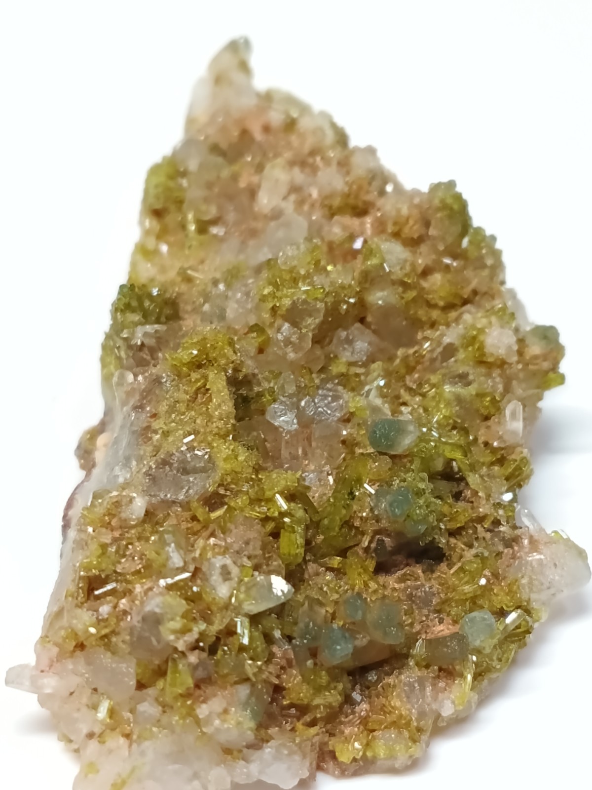 Green Natural Epidote Mineral On Quartz Crystal Matrix X84