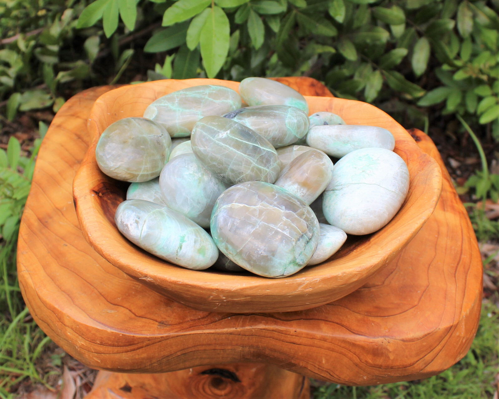Garnierite Hand Polished Stones: Green Moonstone Pebbles, Palm Stone, Crystal