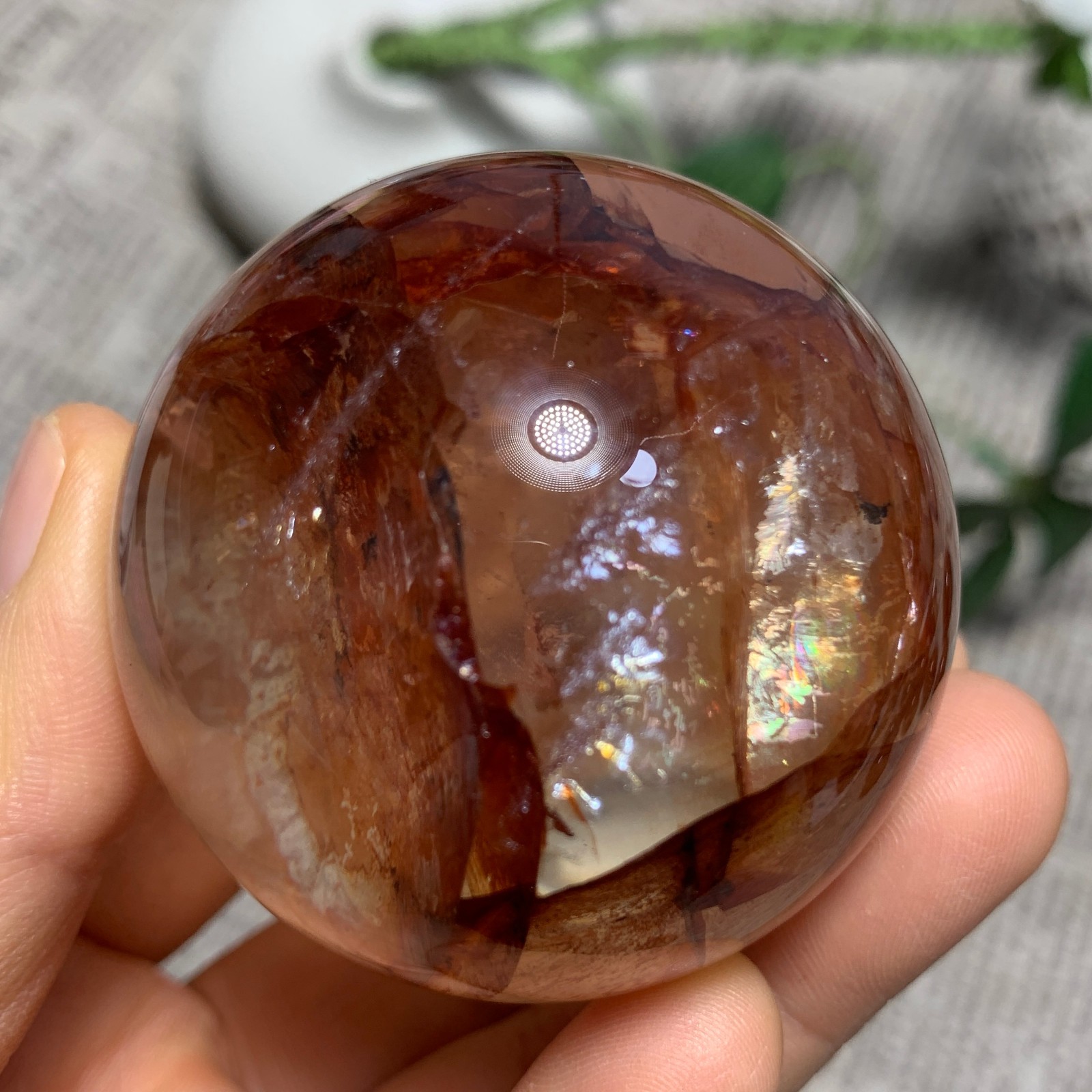 216G Natural Red Gum Flower Ball Crystal Sphere Specimen Energy Healing Reiki