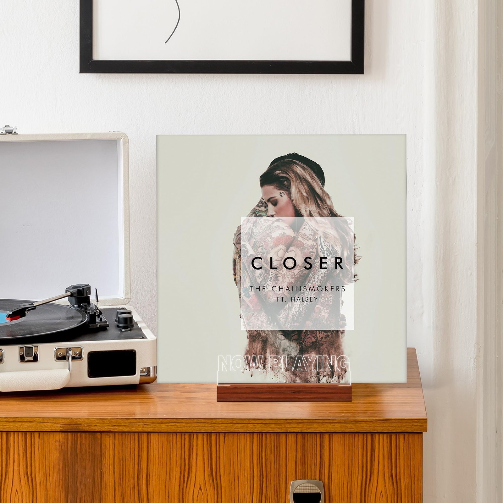 Vinyl Record Stand with LED Lights, Wooden Display for Albums and Room Decor