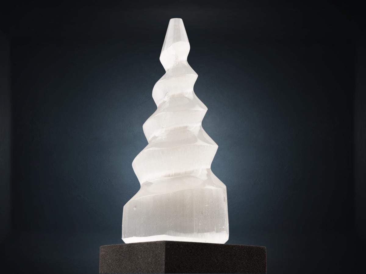 Selenite Tower Spiral 4″, Healing Crystal for Cleansing, Meditation & Protection