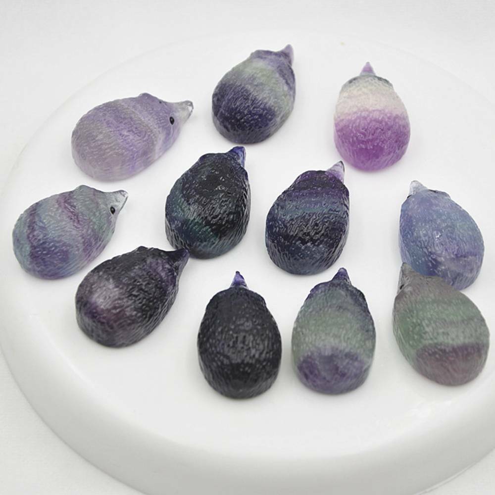 Natural Quartz Crystal Skull Carved Rainbow Fluorite Hedgehog Stone Healing.