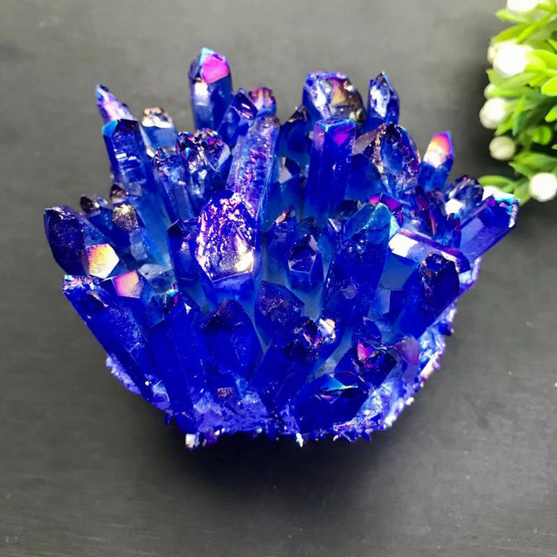 120g Big Natural Aura Blue Titanium Stone Quartz Crystal Cluster Specimens Reiki