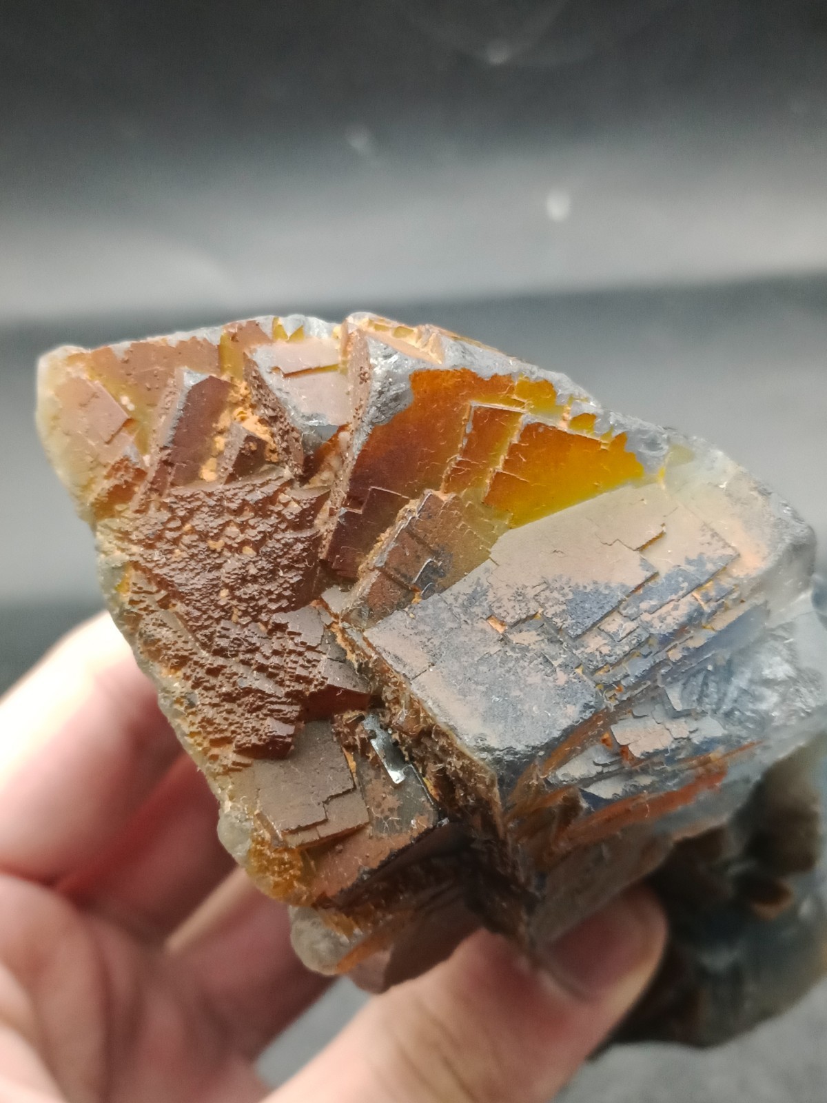 595g Natural Blue Cubic Fluorite Crystal Mineral Specimen Iron Oxide Coated