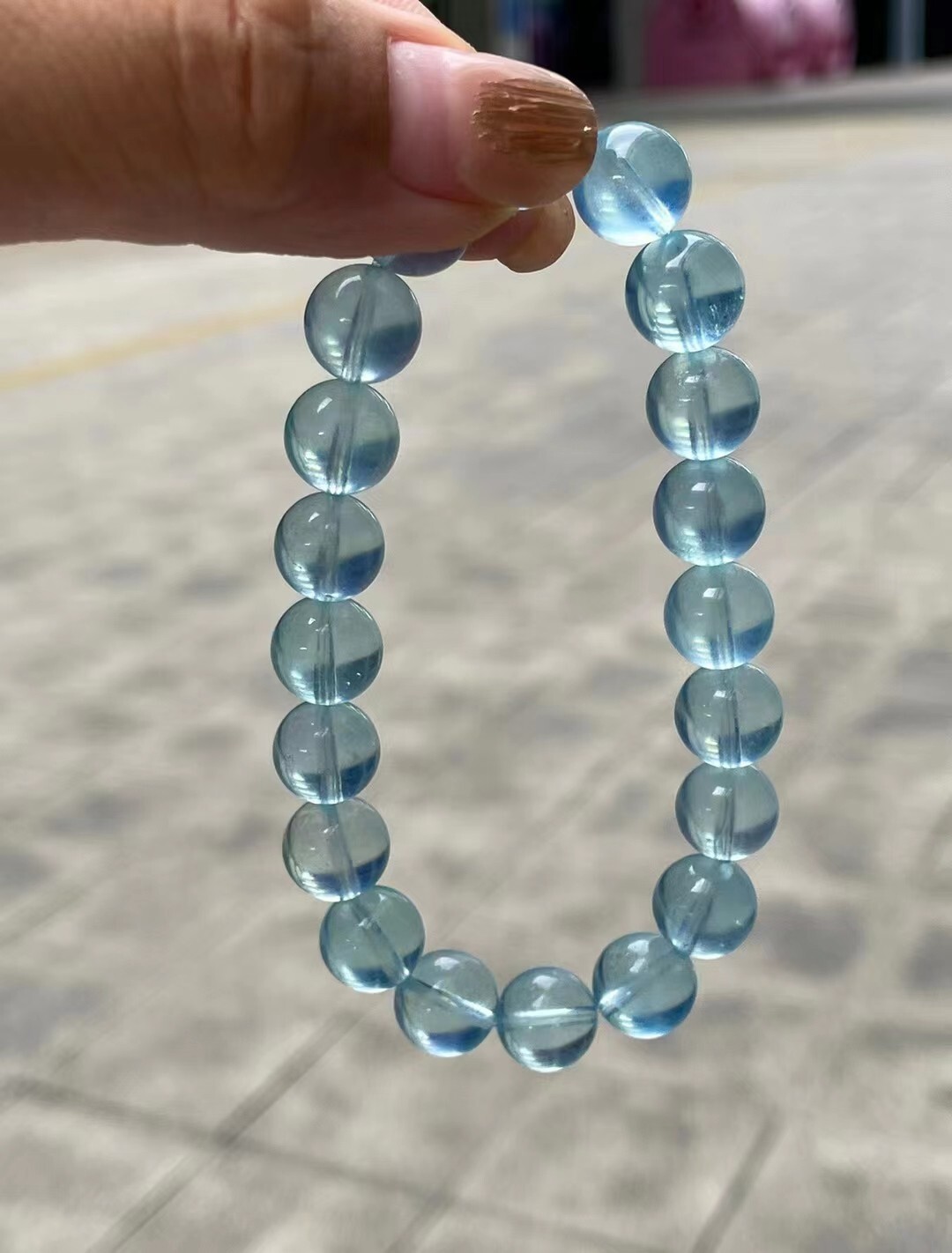 100% Natural Blue Ice Aquamarine Gems Clear Round Beads Bracelet 10mm AAAAA