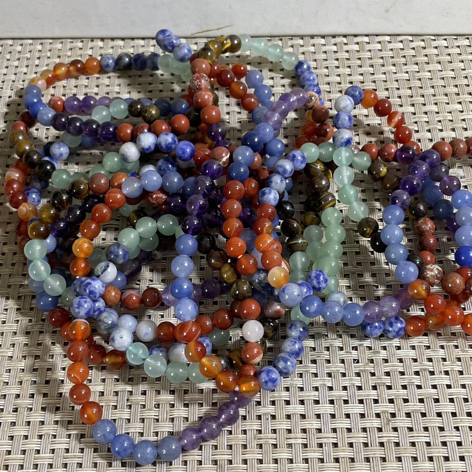 Wholesale 5 Pcs mixed gem stone 6mm Quartz Crystal Stretch Bracelet