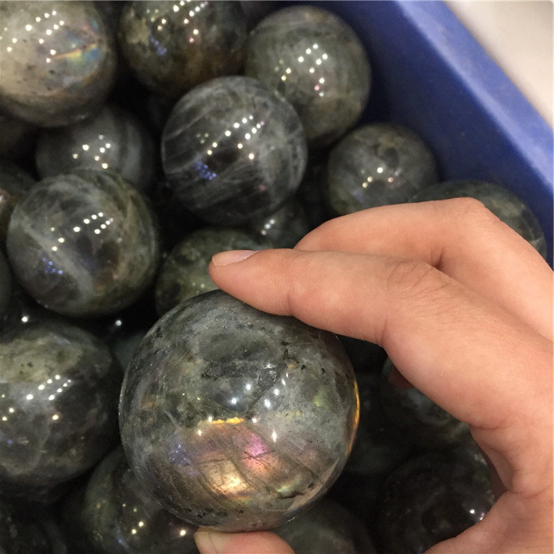 50mm Natural Labradorite Quartz Crystal Stone Sphere Healing Energy Ball + Stand