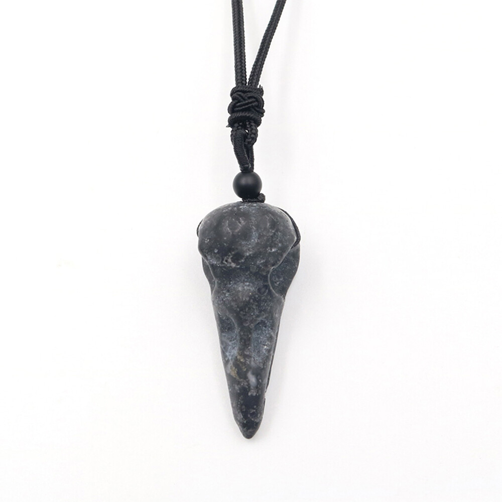Crow Head Bird Skull Hand Pendant Natural Crystal Necklace Quartz Stone Carving