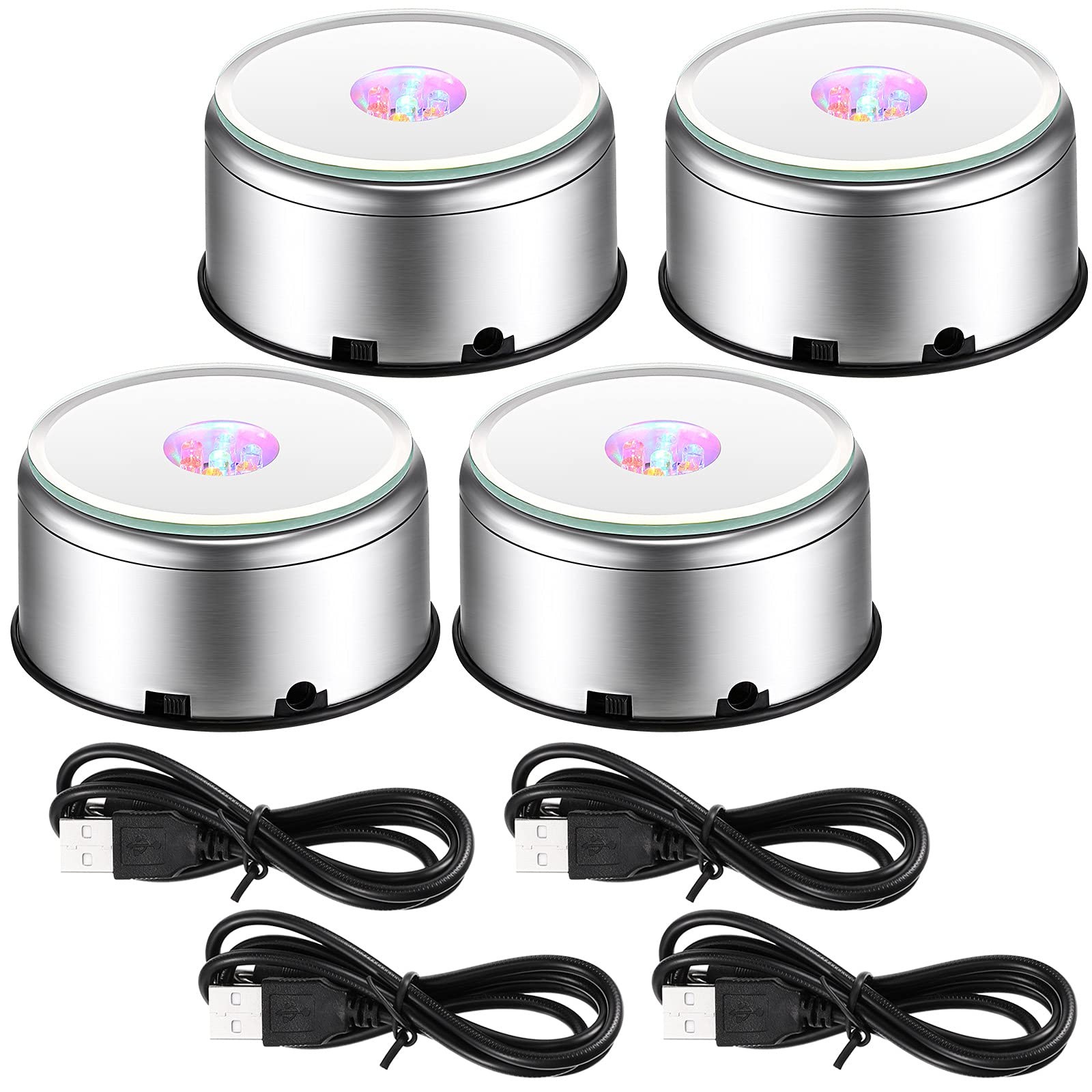 4 Pcs 7 Light Base Rotating Display Stand Turner Colorful Rotating Crystal Di…