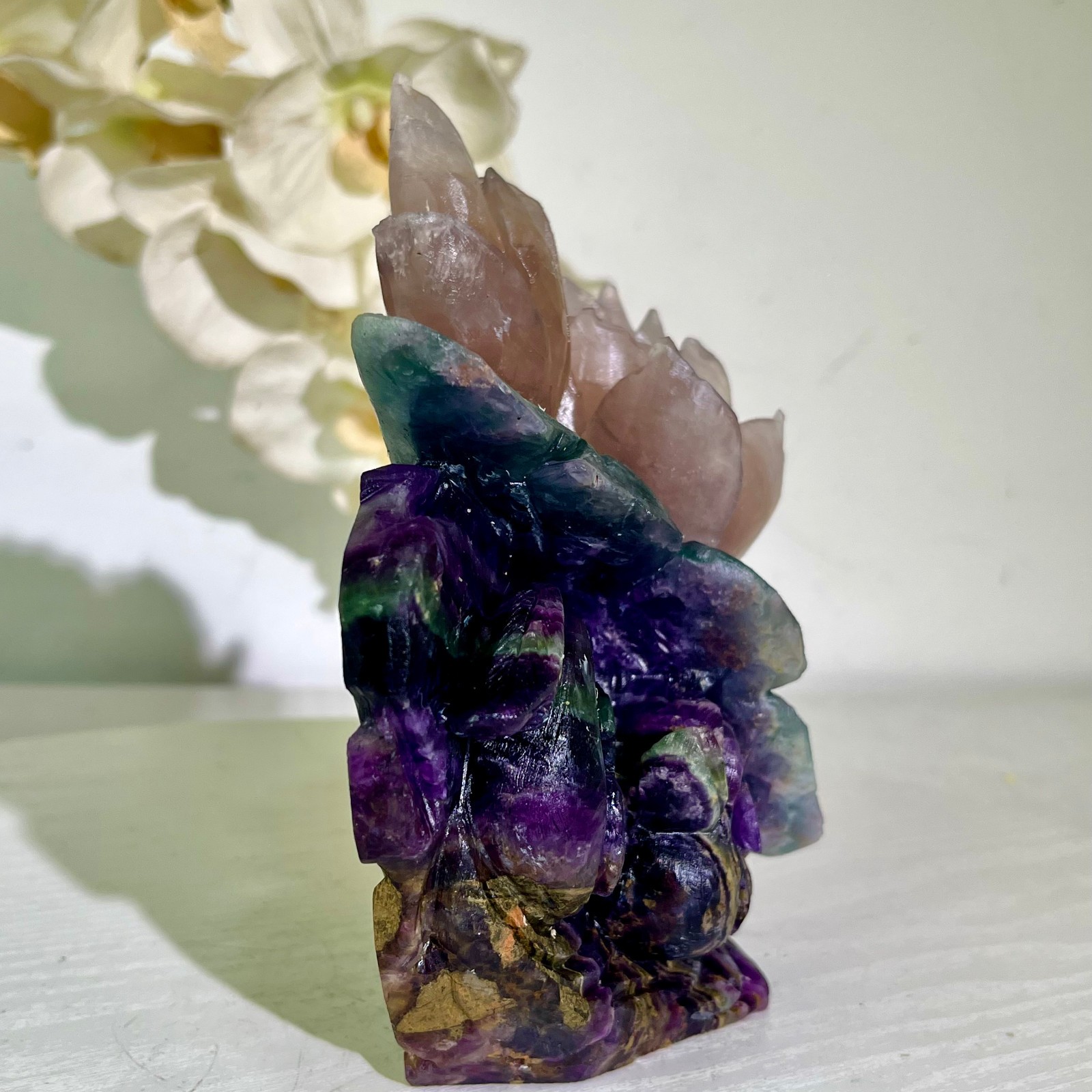 4.01LB Natural fluorite quartz products, hand carved and polished spiritual orn